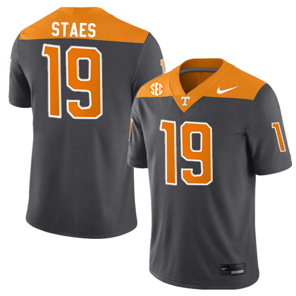 Men #19 Holden Staes Tennessee Volunteers College Football Jerseys Stitched-Anthracite